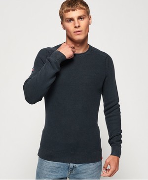 Superdry Garment Dyed L.A. Textured Crew Neck Férfi Ugró Sötétkék | JOMEQ2593